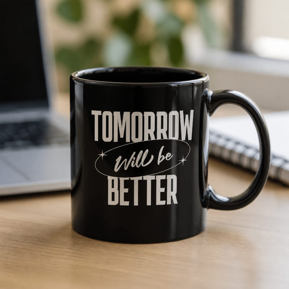 Black mug mockup on a desk