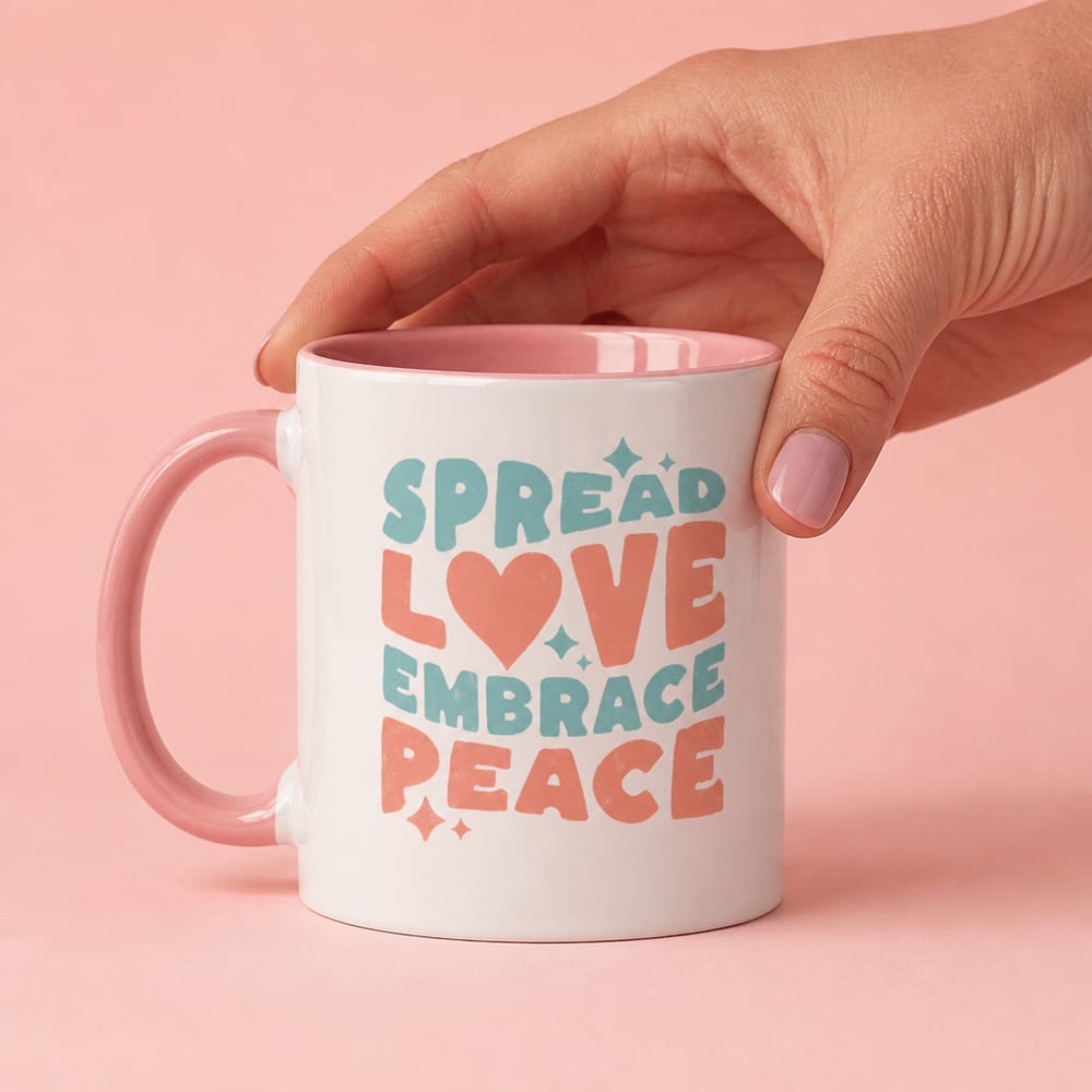 Pink accent mug on a pastel studio backdrop