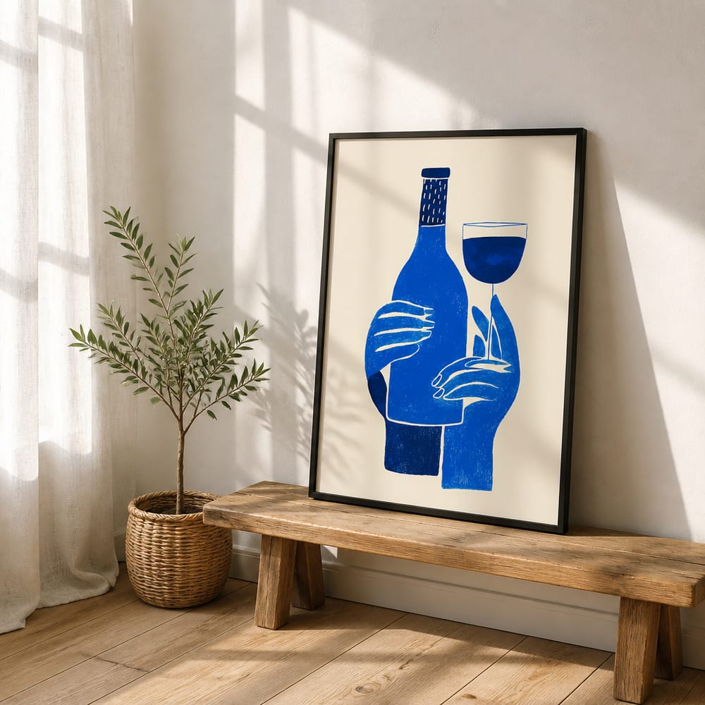 Poster mockup leaning on a bench in a Scandinavian room