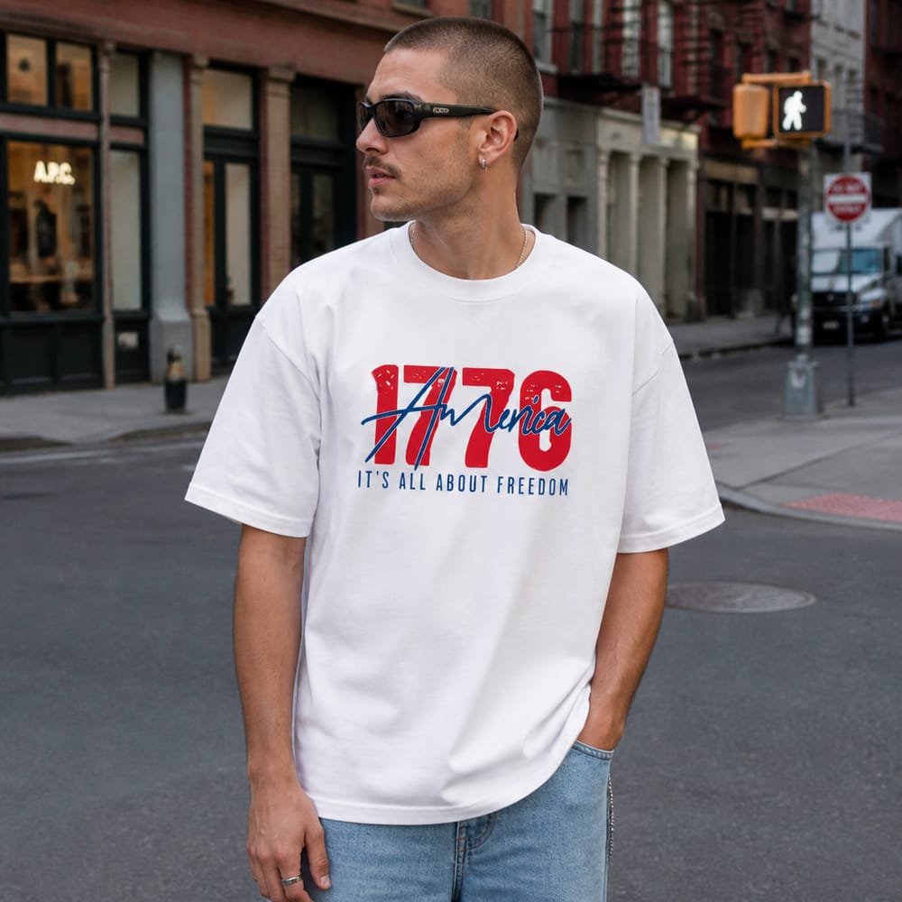T-shirt mockup worn on a city street
