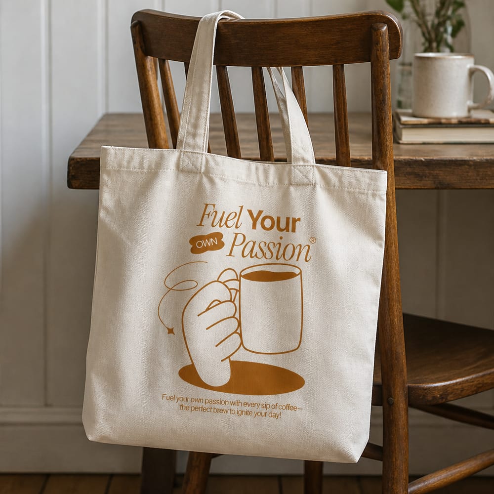 Tote bag mockup over a chair