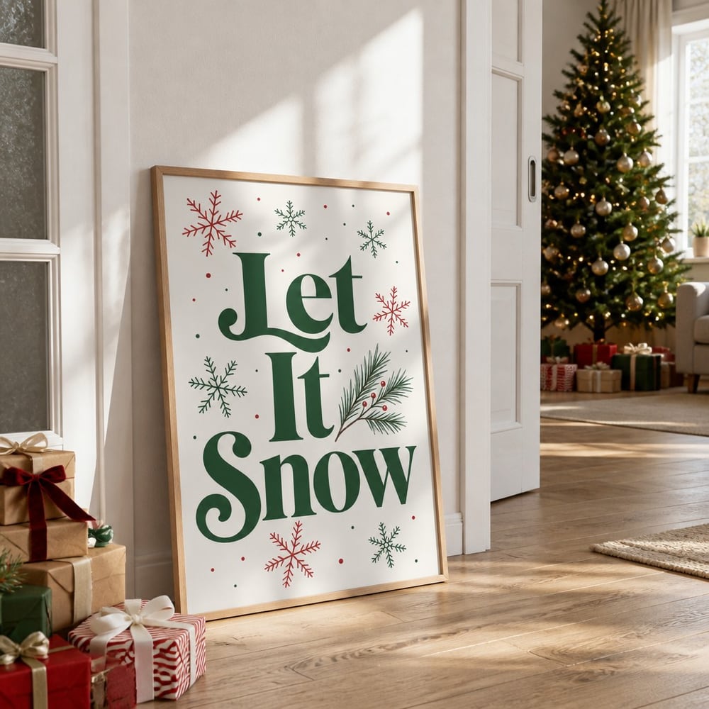 Christmas poster mockup leaning in a hallway