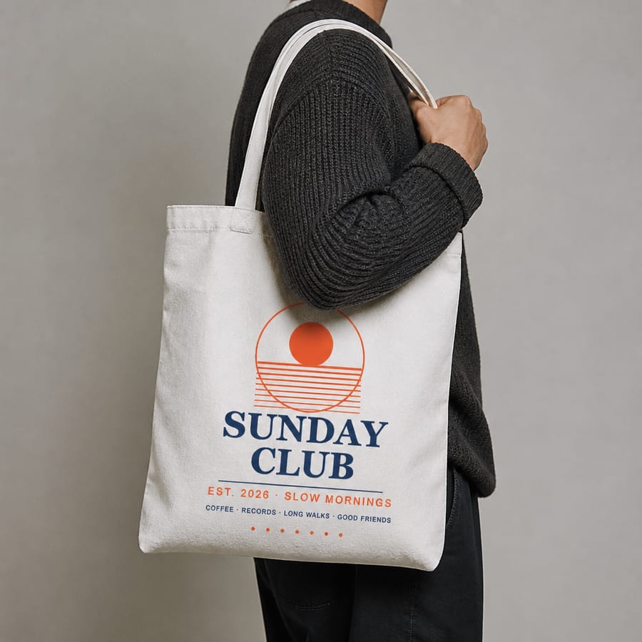New AI tote bag mockup: product-first side-profile shot with the bag large in frame