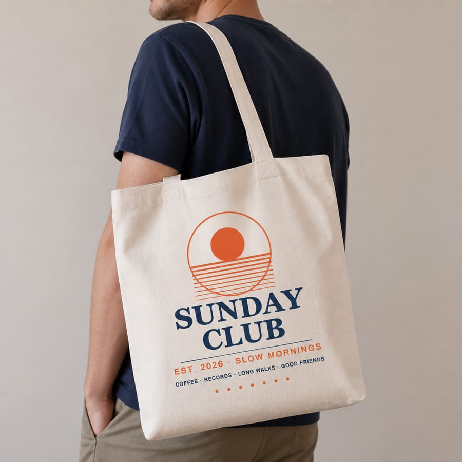 Old AI tote bag mockup carried on the shoulder