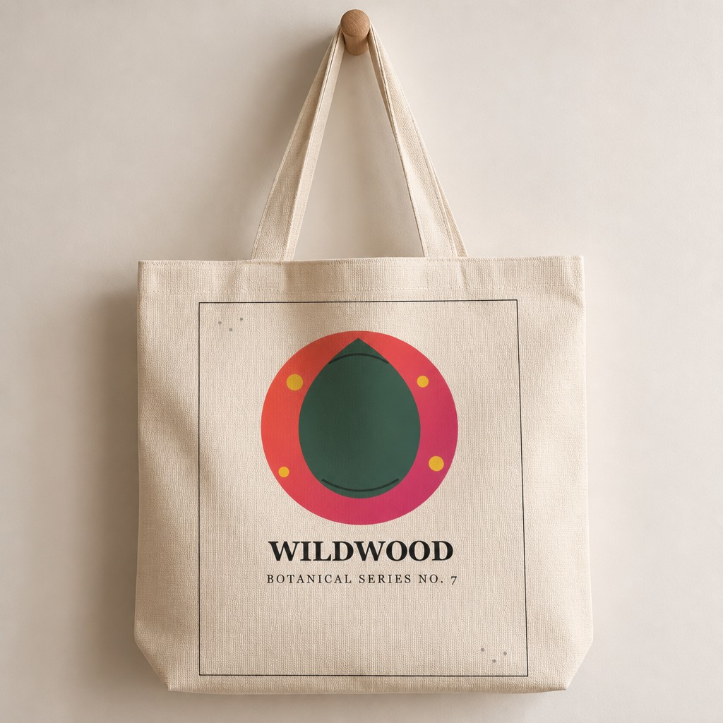 AI-generated tote bag mockup hanging on a hook